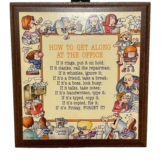 Hallmark Vintage "How To Get Along At The Office" wall plaque 1982 - Picture 1 of 3